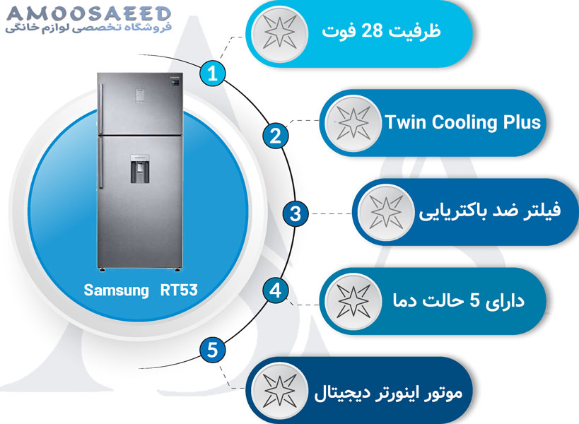 مشخصات یخچال فریزر بالا پایین 28 فوت سامسونگ مدل RT53