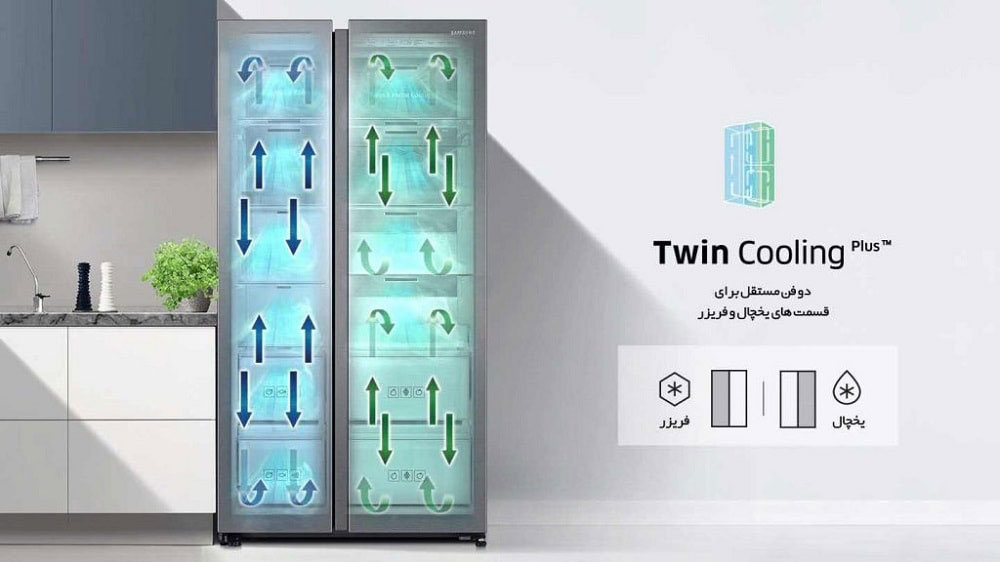 سیستم خنک کننده Twin Cooling Plus در یخچال فریزر سامسونگ مدل RS68